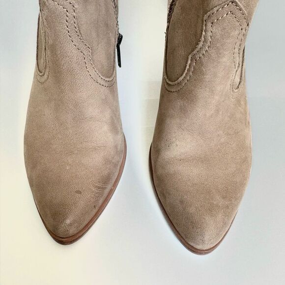 FRYE REINA Ankle Boots Ash Suede Leather Stacked Heel Pointed Toe Size 7.5 - Picture 3 of 9
